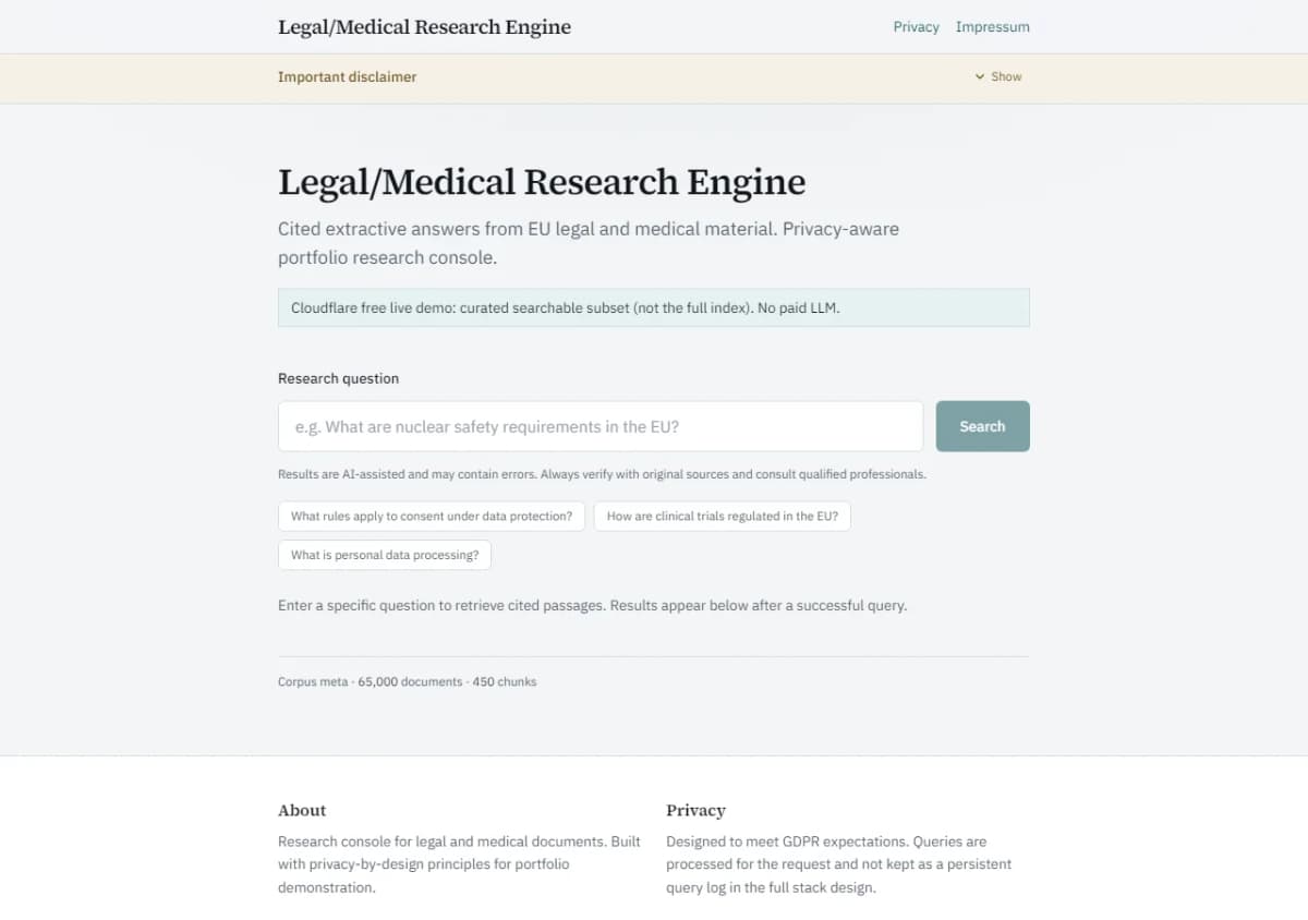Legal/Medical Research Engine